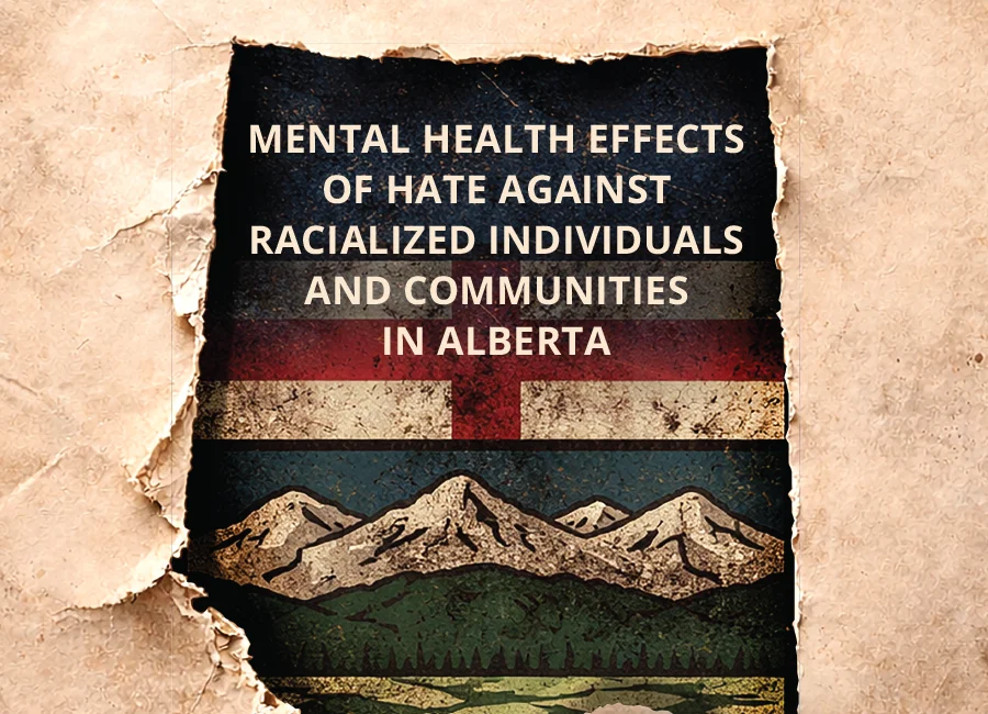 Alberta shape ripped out of paper with alberta flag in background